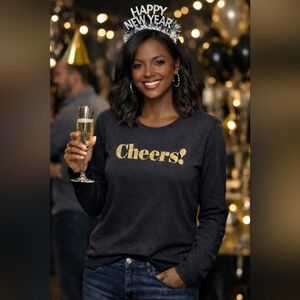 J Crew Long Sleeve 'Cheers!' T shirt  Top Celebrate Party Eve Med Wedding Bday